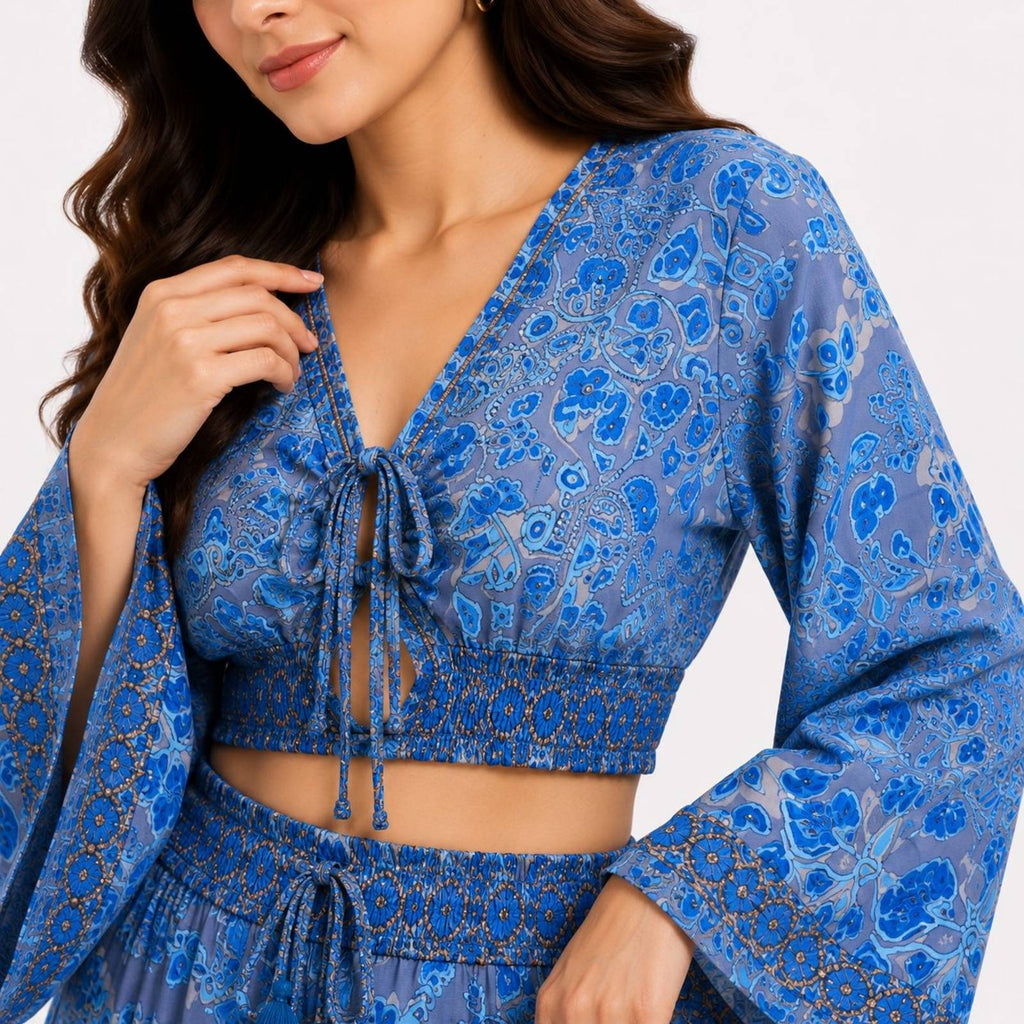 Women's Blue Paisley Print Co-Ord Set-3