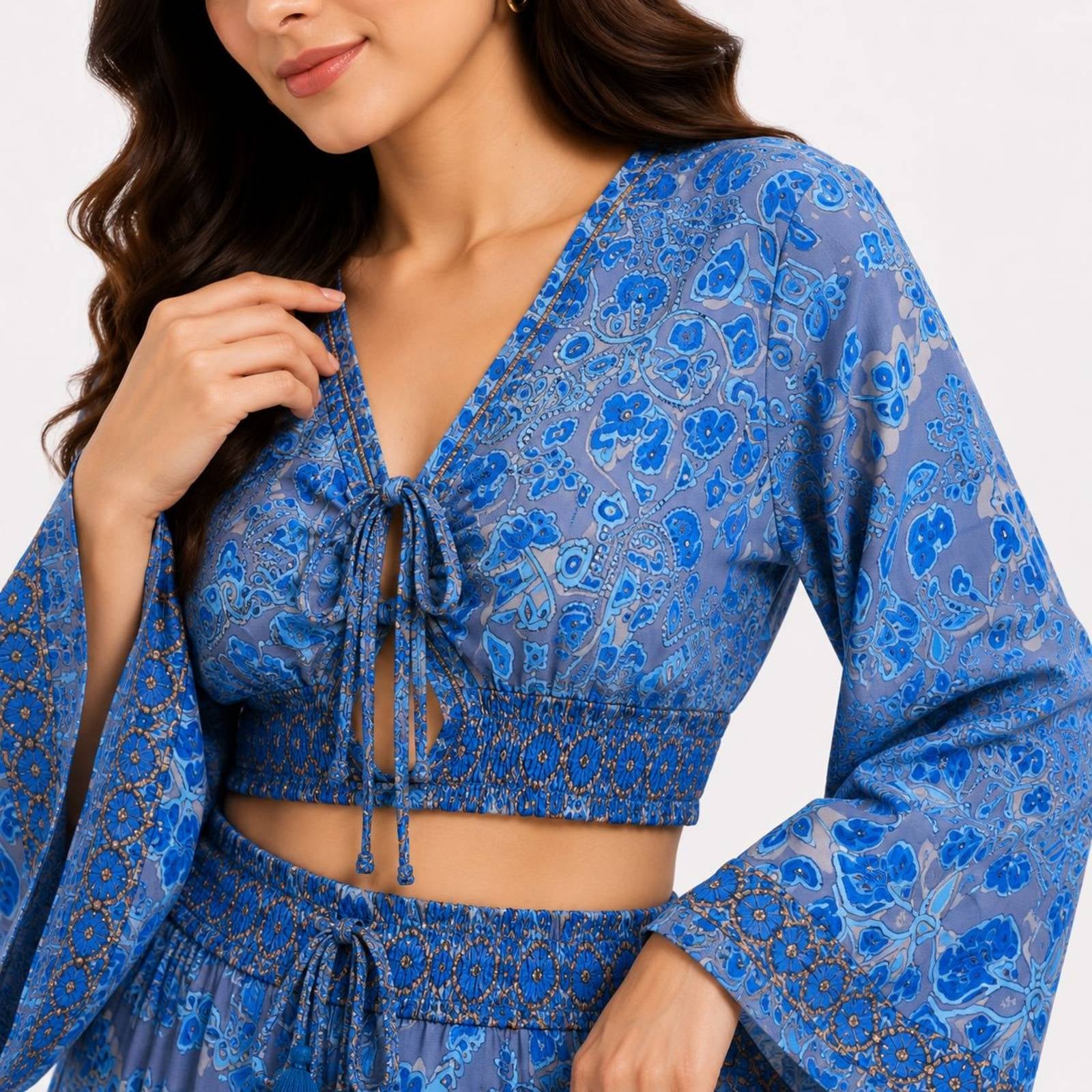 Women's Blue Paisley Print Co-Ord Set-3