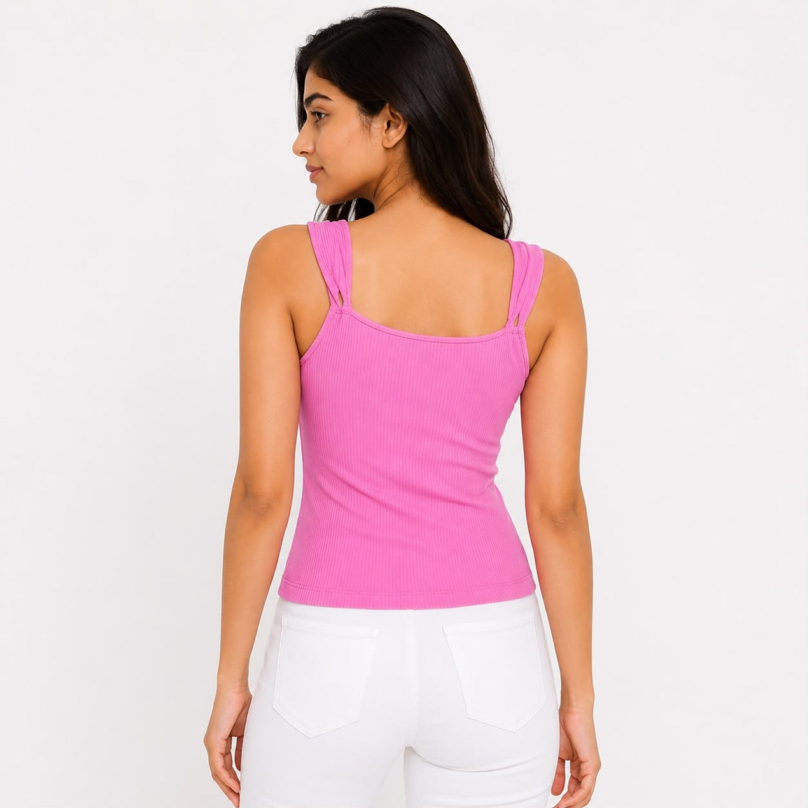Women's Hot Pink Ribbed Tank Top-3