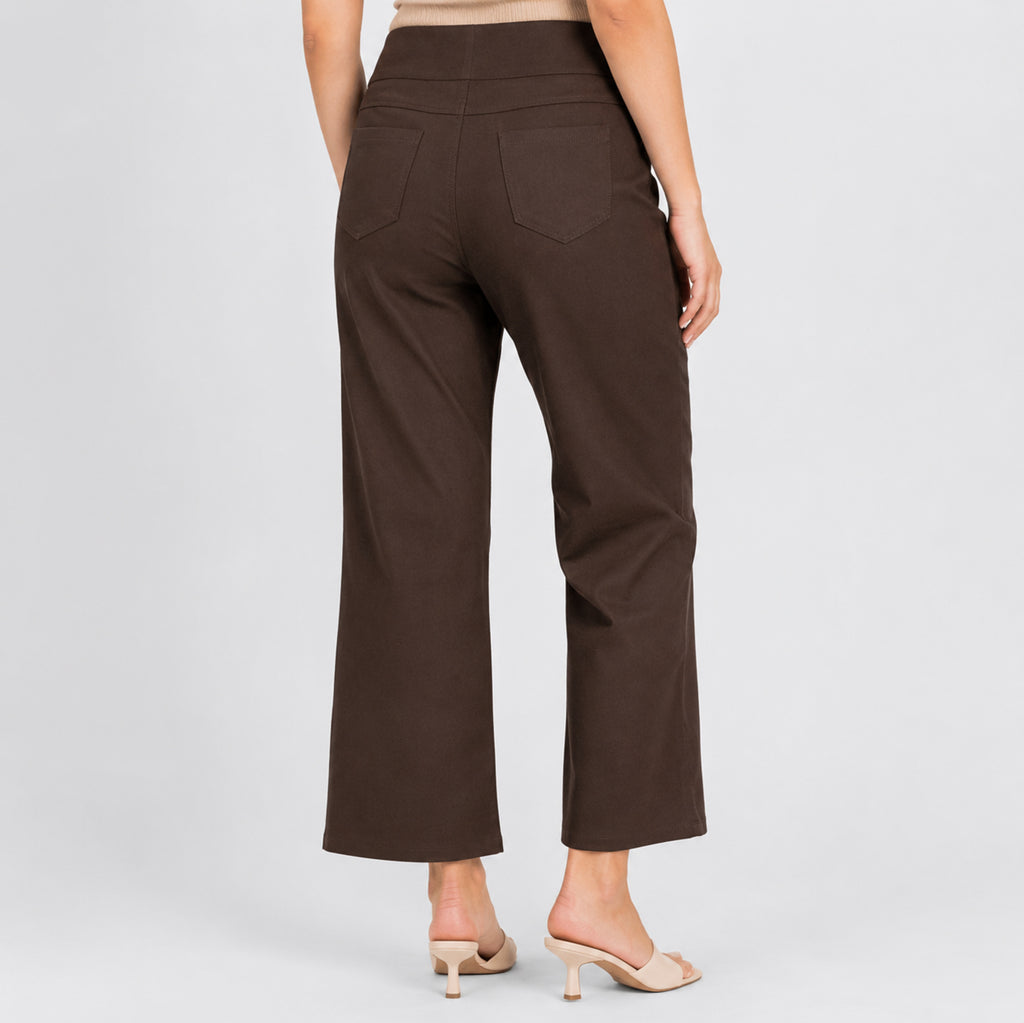 Women's Elegant High-Waisted Coffee Brown Wide-Leg Trousers-3