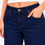 Women's Sleek High-Waist Wide-Leg Dark Navy Blue Denim Jeans-3