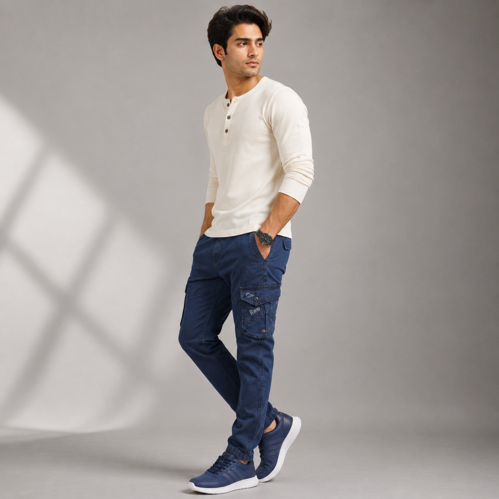 Men's Deep Navy Utility Cargo Denim Joggers-2
