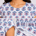 Women's Blue Floral Print Flutter Sleeve Peplum Top-4
