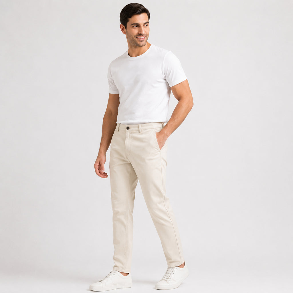 Men's Ivory Cream Regular Fit Formal Trousers-2