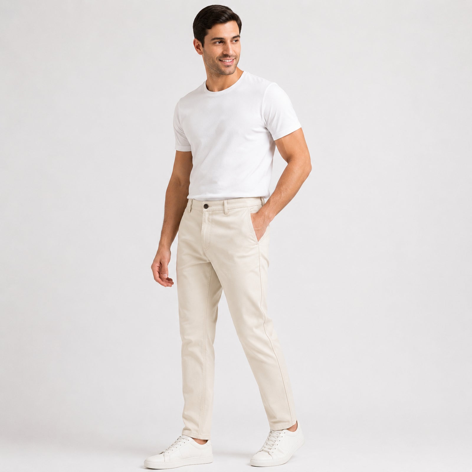 Men's Ivory Cream Regular Fit Formal Trousers-2