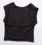 Women's Black Boat Neck Cap Sleeve Cropped Fitted Top-4