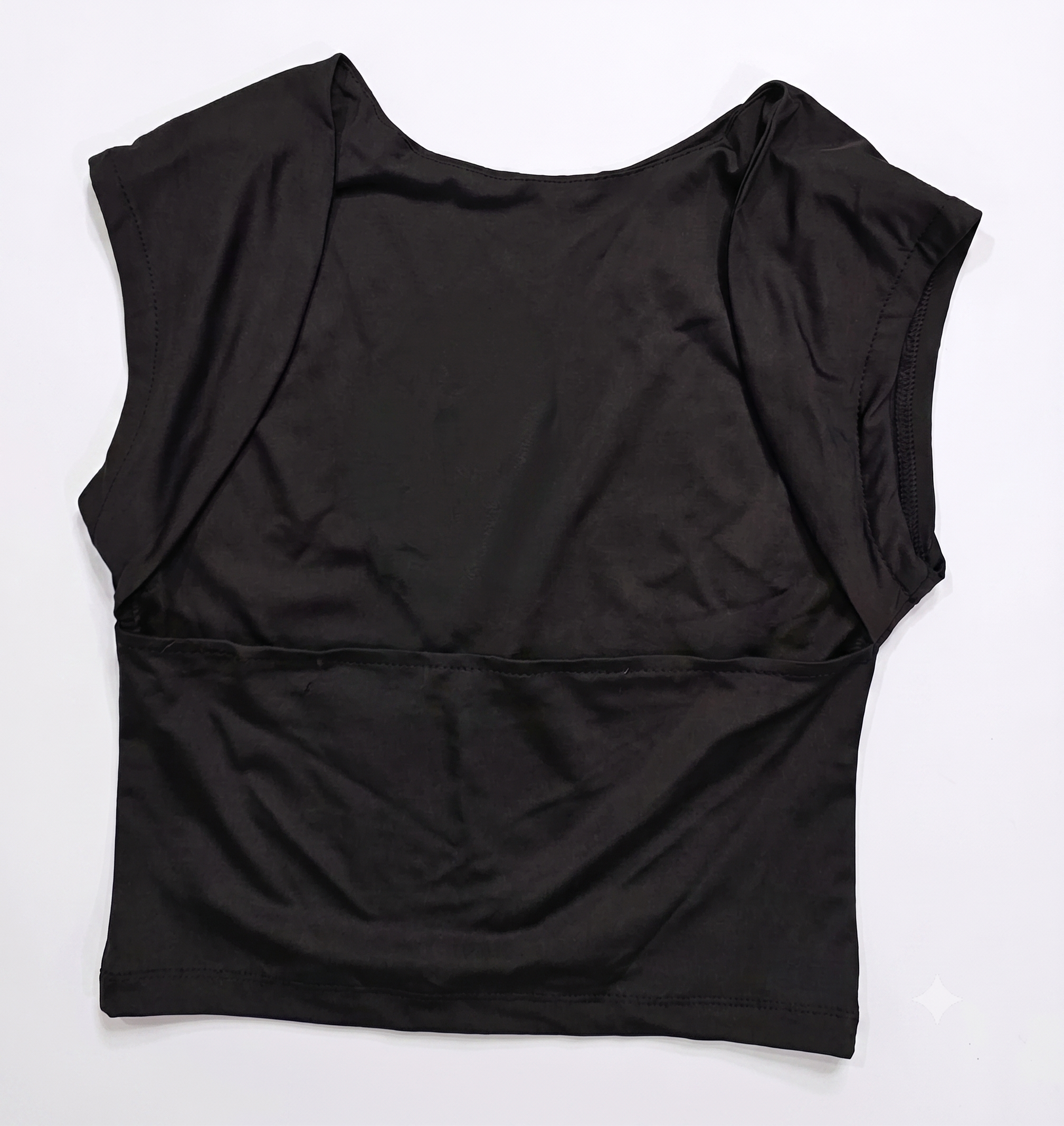 Women's Black Boat Neck Cap Sleeve Cropped Fitted Top-4