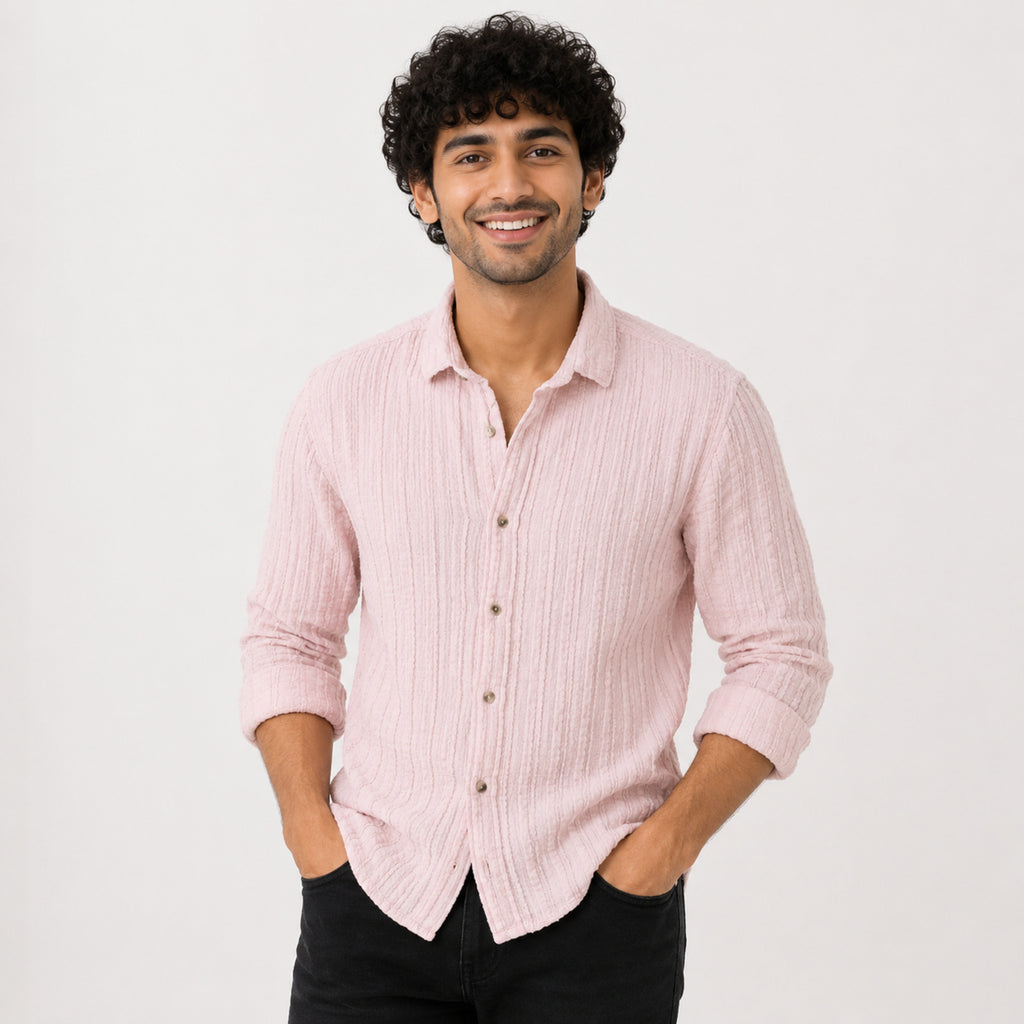 Men's Peach Textured Casual Cotton Shirt-2