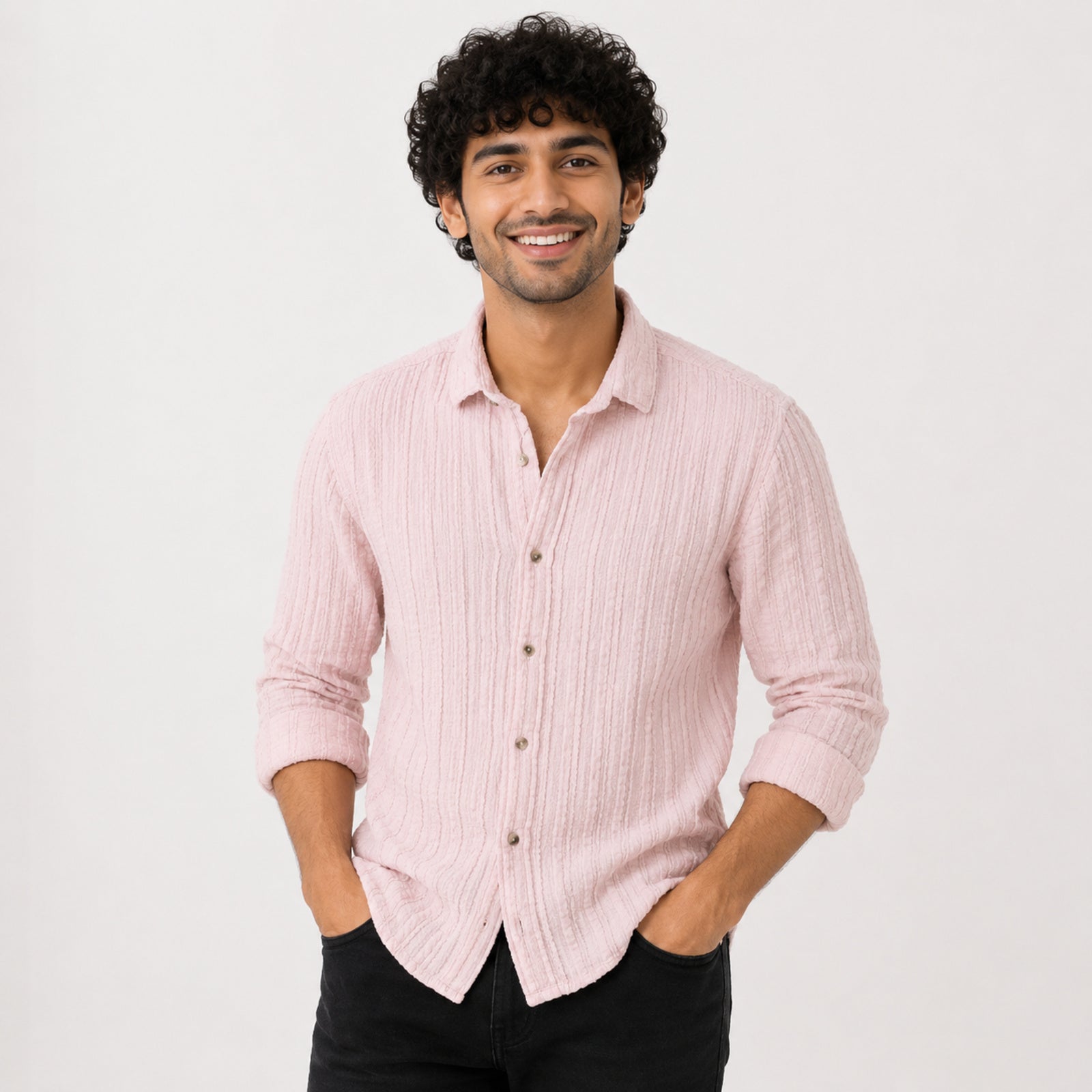 Men's Peach Textured Casual Cotton Shirt-2