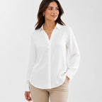 Women's White Collared Full Sleeve Button-Down Shirt | Classic Formal Casual Top-2
