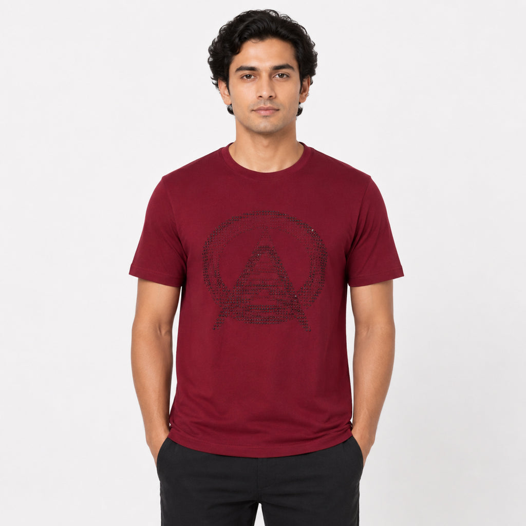 Men's Maroon Graphic Print Crew Neck T-Shirt-1