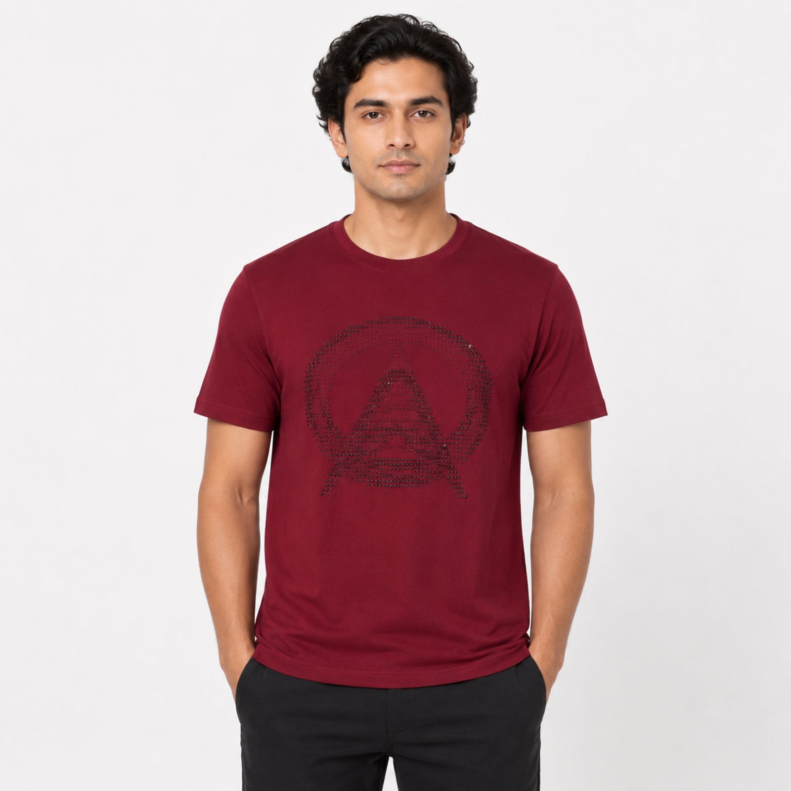 Men's Maroon Graphic Print Crew Neck T-Shirt-1