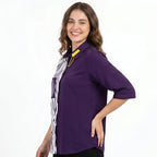 Women's Purple Printed Casual Shirt Top-2