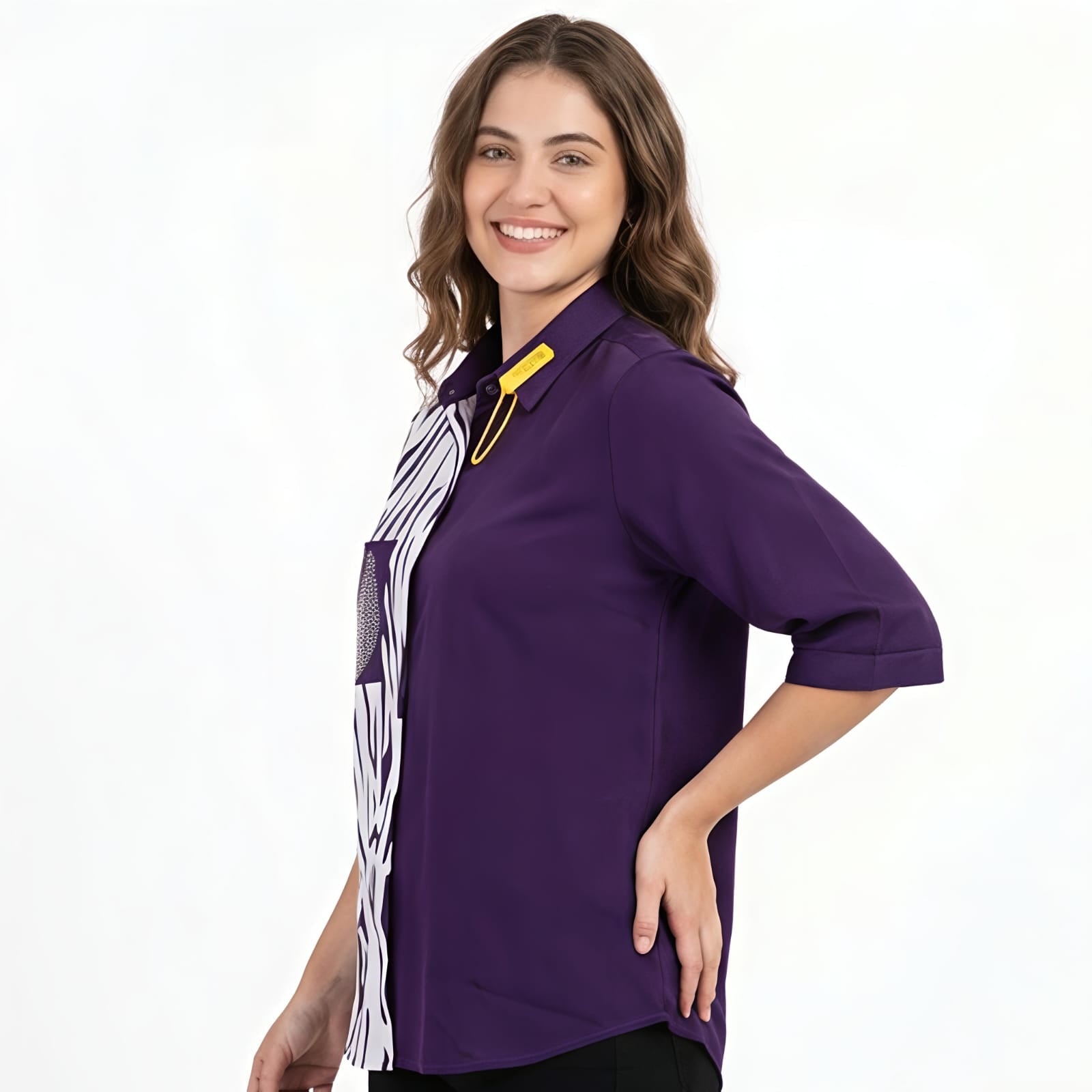 Women's Purple Printed Casual Shirt Top-2