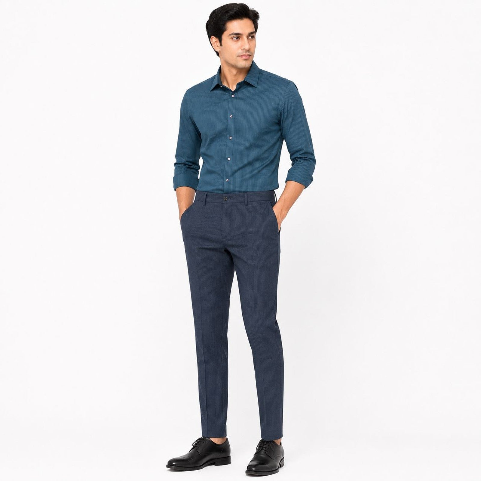 Men's Teal Micro Stripe Formal Shirt | Smart Tailored Office Wear Shirt-1