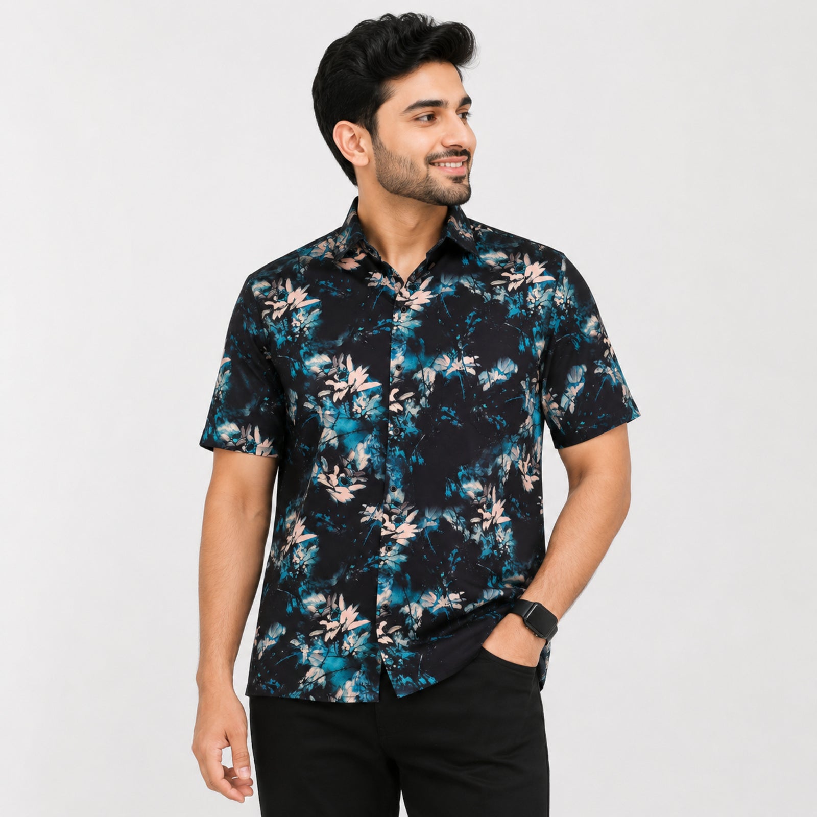 Men's Midnight Floral Print Casual Shirt-1