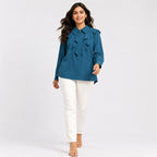 Women's Sophisticated Peacock Green Ruffle Accent Formal Top-1
