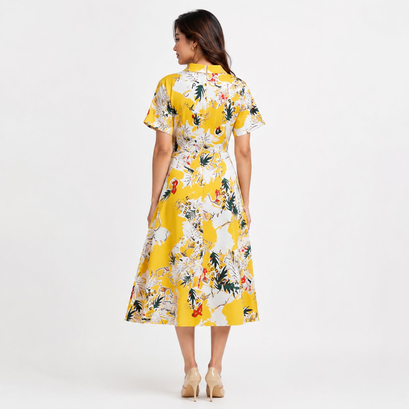 Women's Yellow Floral Fit & Flare Dress-2