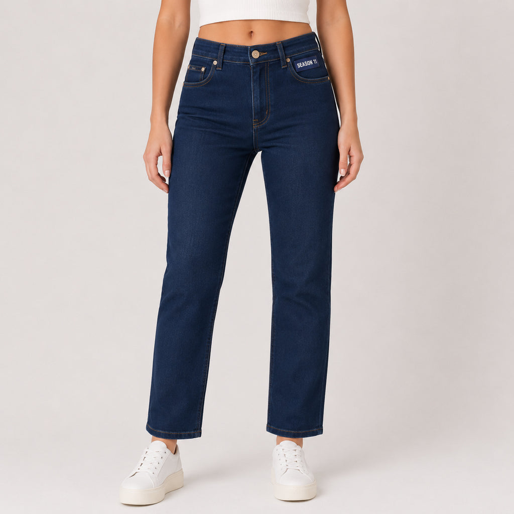 Women's Dark Blue Flared Fit Denim Jeans-1
