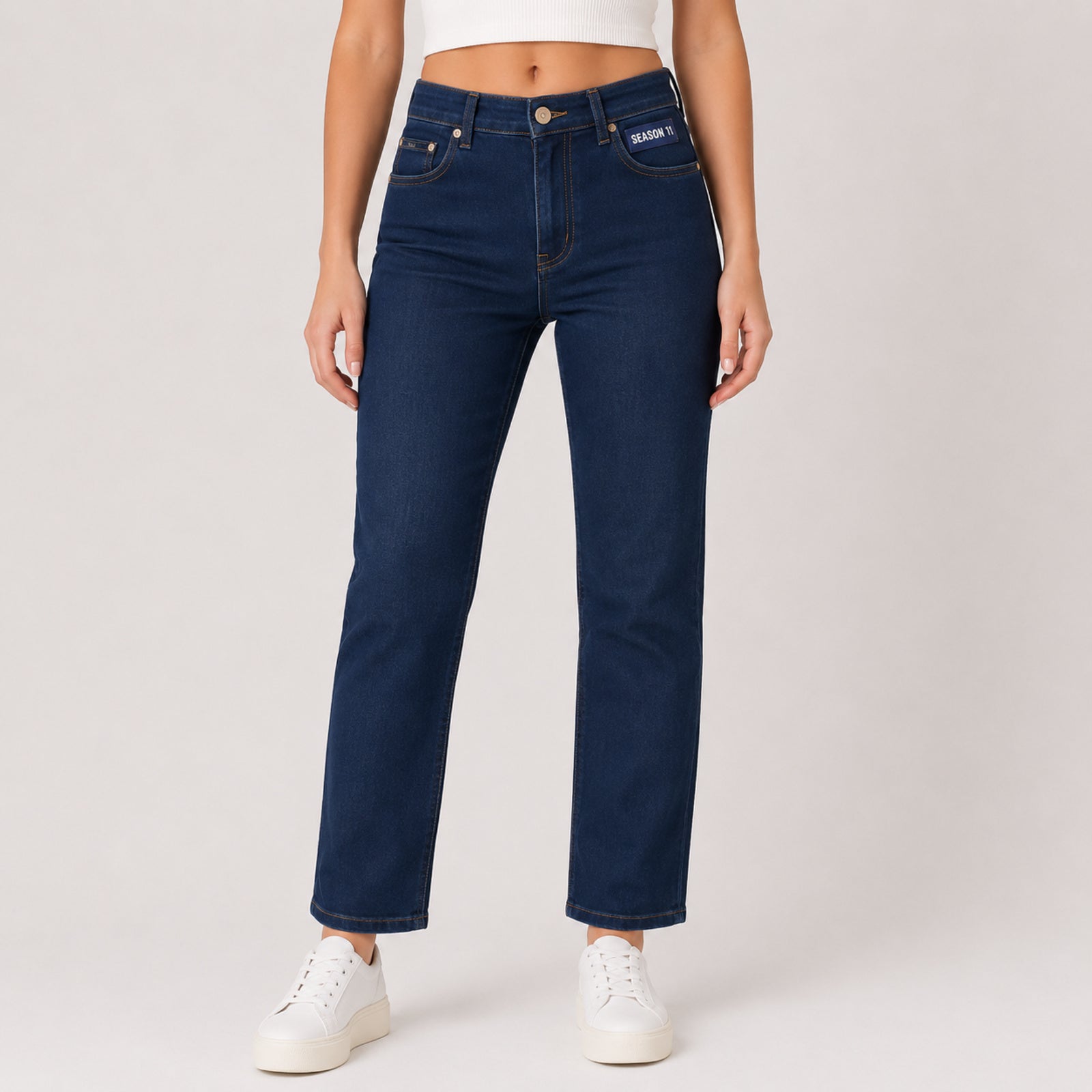 Women's Dark Blue Flared Fit Denim Jeans-1