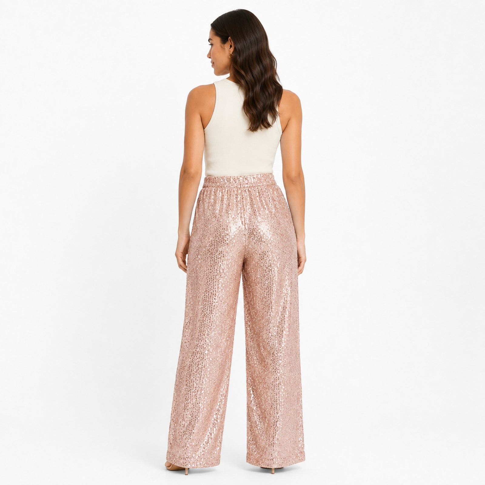Women's Golden Sequin High-Rise Wide-Leg Pants | Glamorous Party Wear Palazzo Pants-4