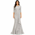 Women's Silver Embellished Mermaid Evening Gown with Draped Detail-1