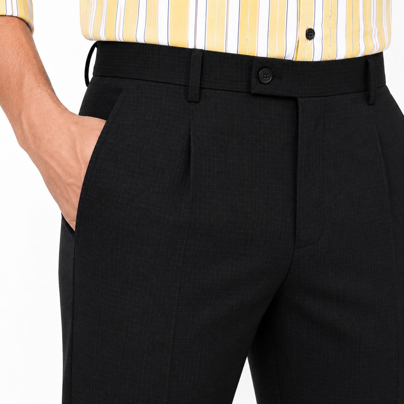 Men's Blue Textured Slim Fit Trousers | Smart Casual Tailored Pants-2