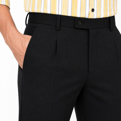 Men's Blue Textured Slim Fit Trousers | Smart Casual Tailored Pants-2