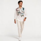 Men's White Abstract Printed Casual Shirt-2