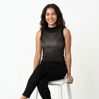 Women's Black Embellished High Neck Sleeveless Top-4