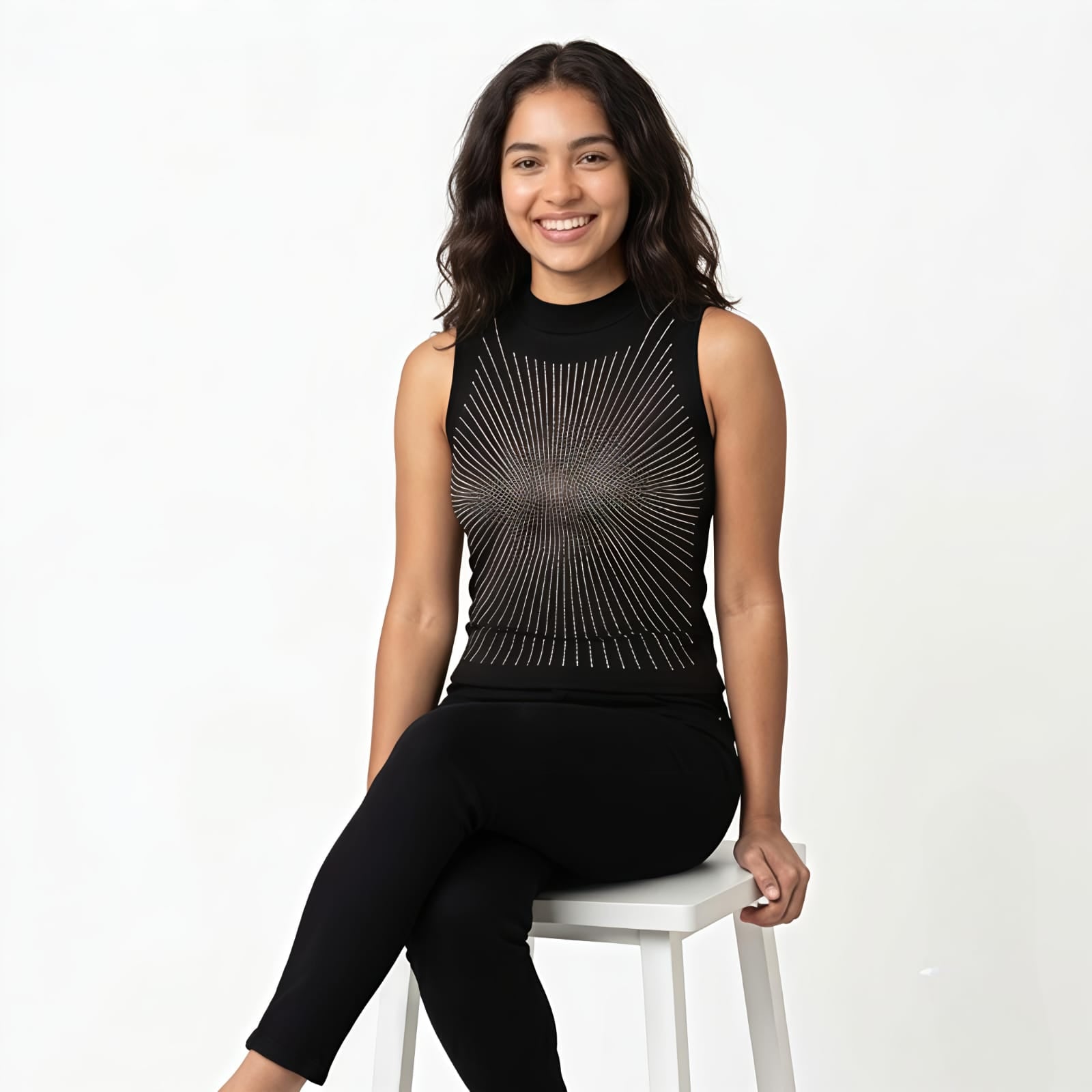 Women's Black Embellished High Neck Sleeveless Top-4