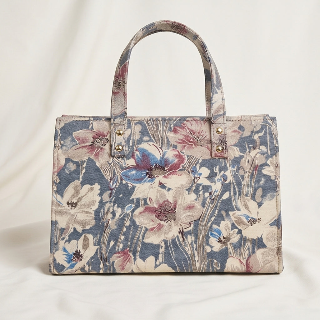 Women's Cream Floral Printed Mini Tote Handbag-3