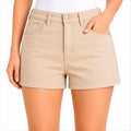 Women's Beige High-Rise Casual Shorts with Five-Pocket Design-1