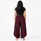 Women's Wine Embroidered Elastic Waist Wide Leg Palazzo Pants-2