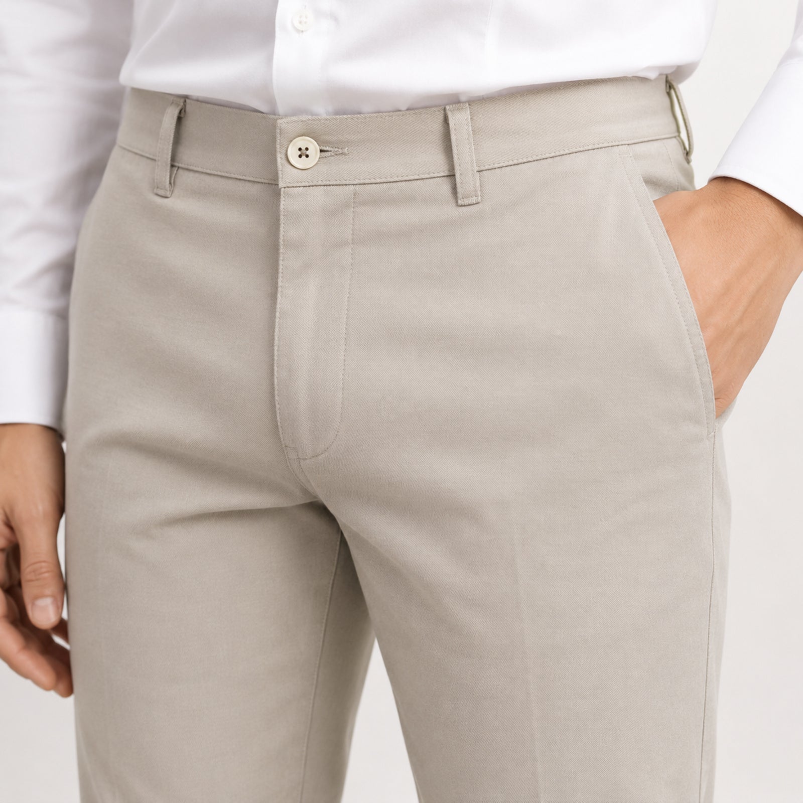 Men's Stone Beige Slim Fit Casual Trousers-2