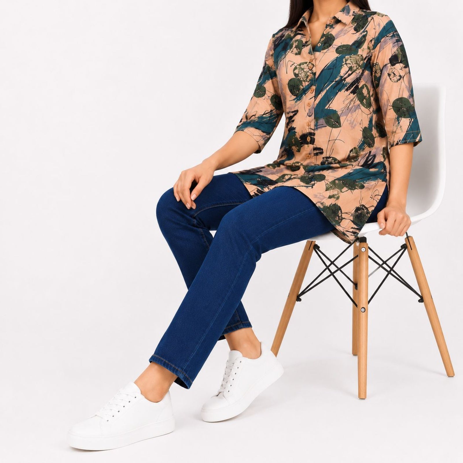 Women's Green Abstract Print A-Line Tunic Top-3