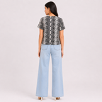 Women's Beige Snake Print Round Neck Regular Fit Top with Short Sleeves-1