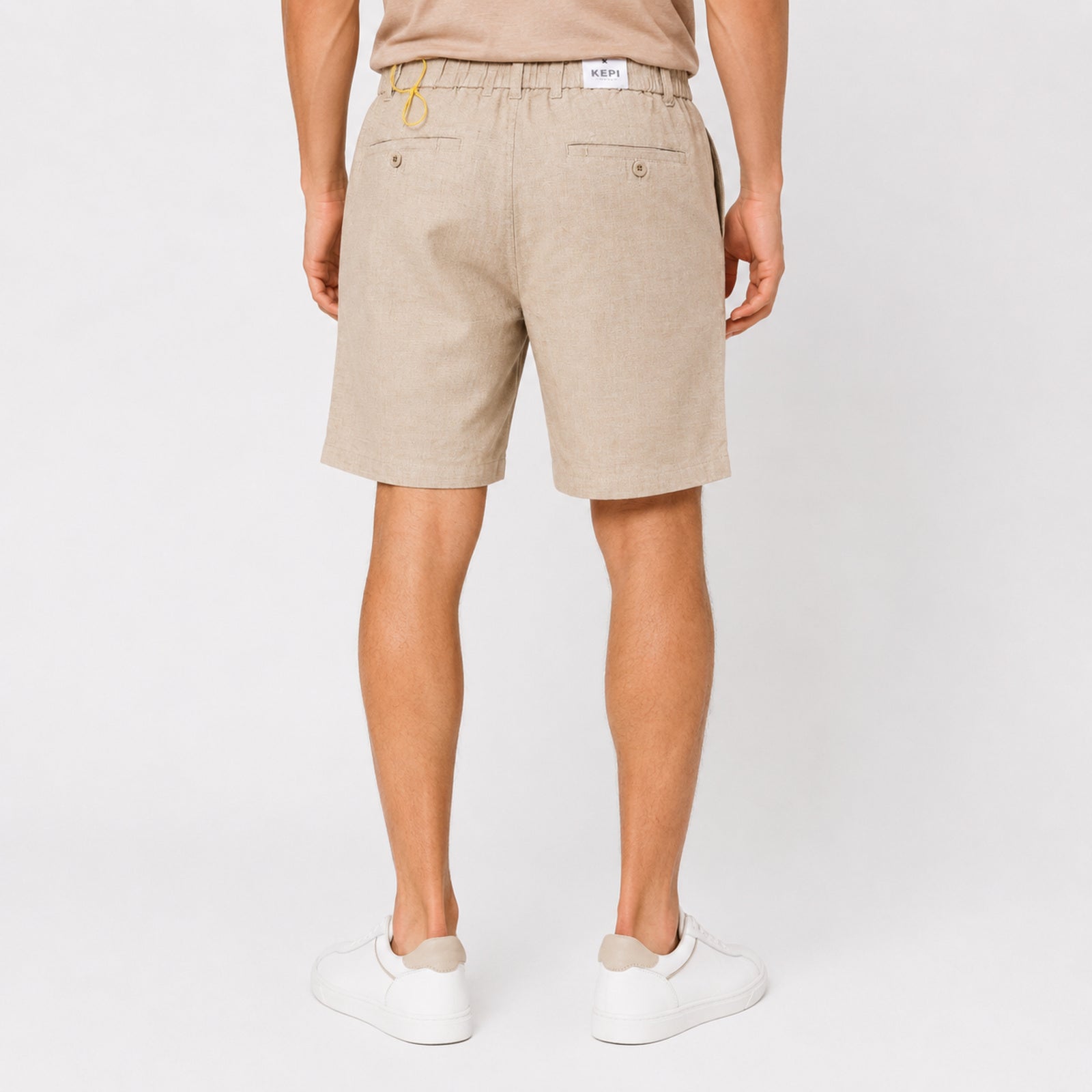 Men's Beige Drawstring Casual Shorts-2