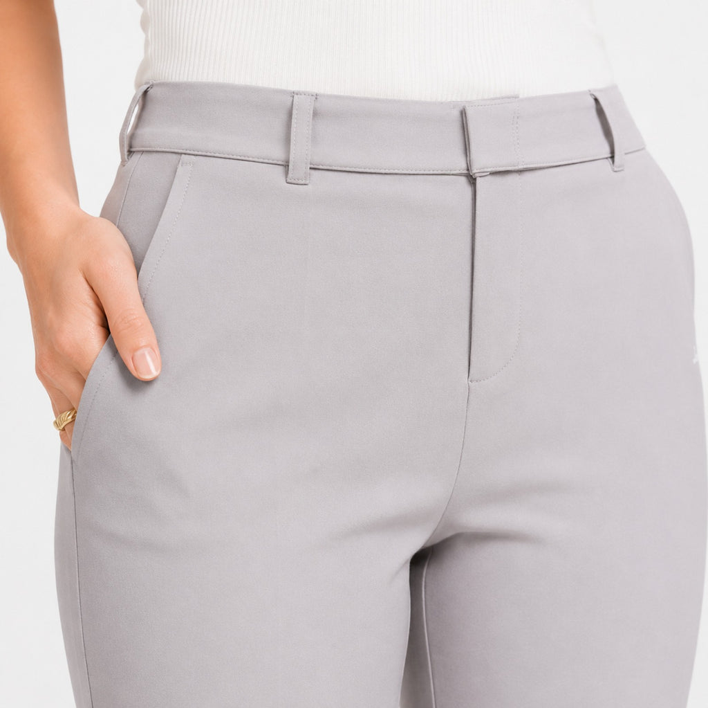 Women's Refined Light Grey Tailored Straight Fit Formal Trousers-3