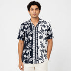 Men's Dark Blue Floral Print Half Sleeve Casual Shirt-1