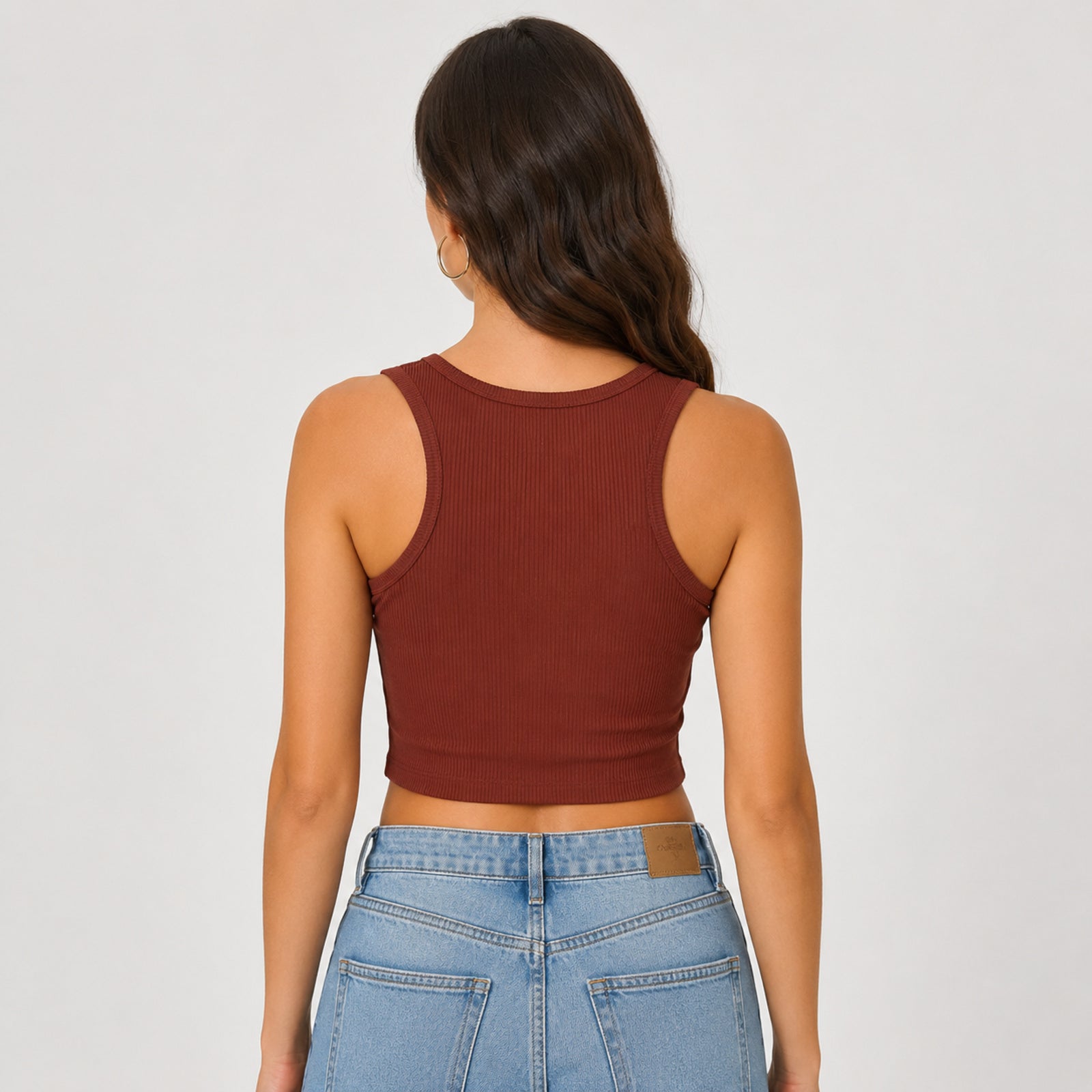 Women's Terra Glow Rust Ribbed Racerback Crop Tank Top-4