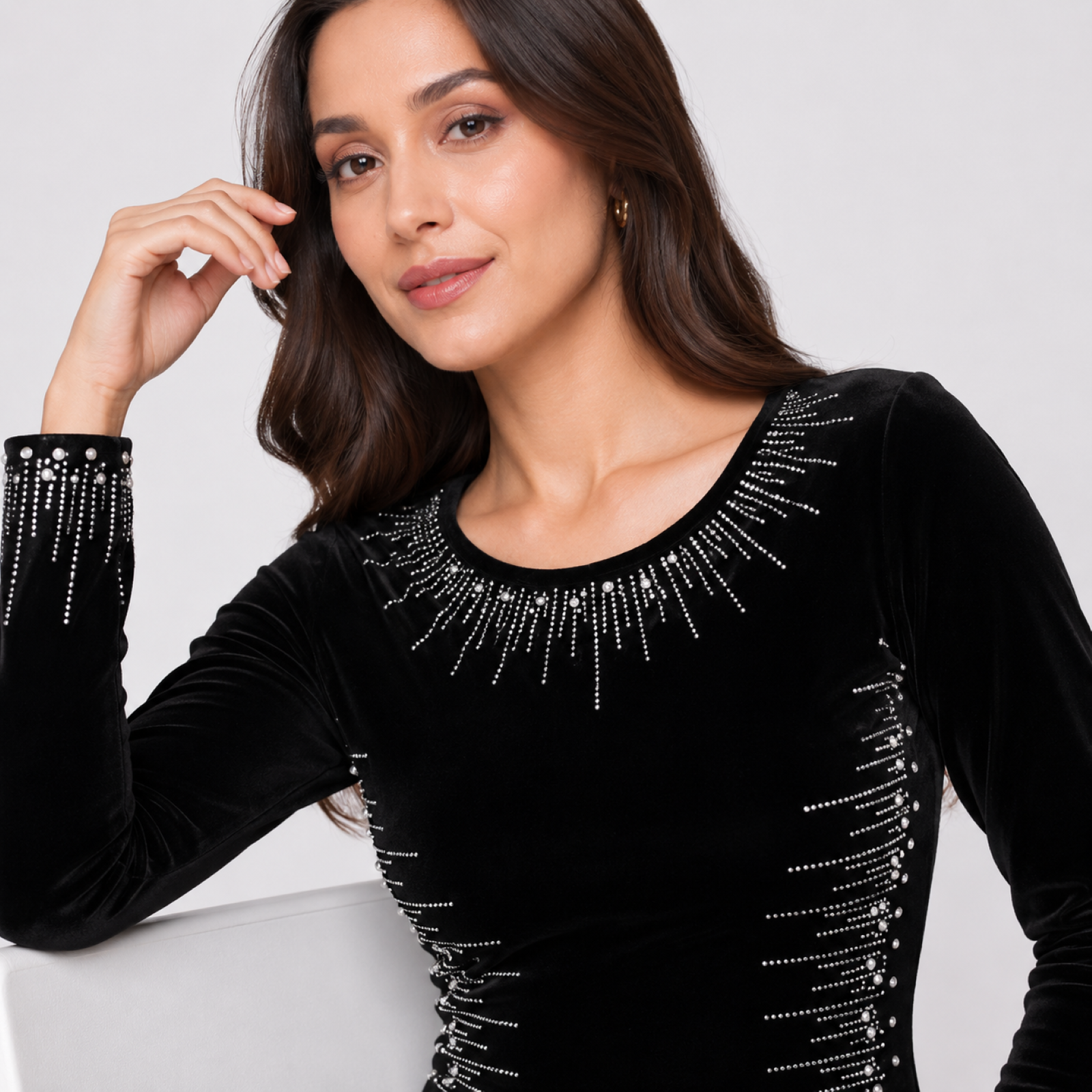 Women's Black Embellished Full Sleeve Bodycon Mini Dress-2