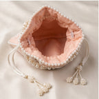 Women's Peach Embroidered Potli Bag with Pearl Handle-4