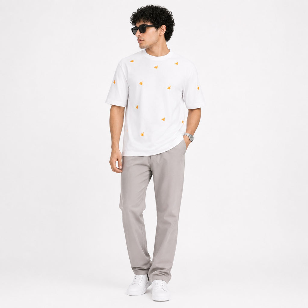 Men's White Minimal Printed Oversized T-Shirt-3