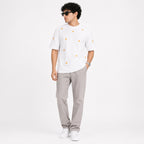 Men's White Minimal Printed Oversized T-Shirt-3