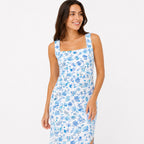 Women's Sky Blue Floral Print Sleeveless Maxi Dress with Side Slit-2