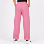 Women's Stylish Pink Embroidered Wide Leg Lounge Pants-4
