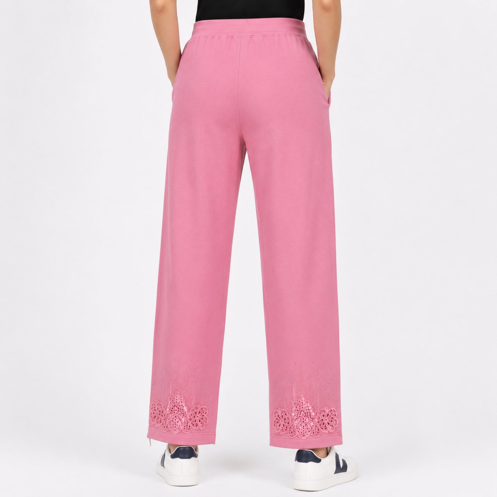 Women's Stylish Pink Embroidered Wide Leg Lounge Pants-4