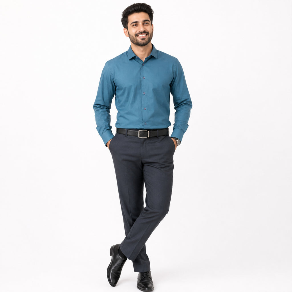 Premium Teal Cotton Formal Shirt For Men-2