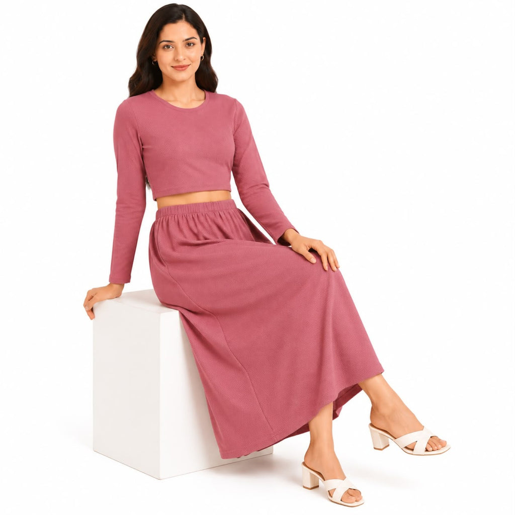 Women's Rust Long Sleeve Crop Top and Maxi Skirt Co-Ord Set-1